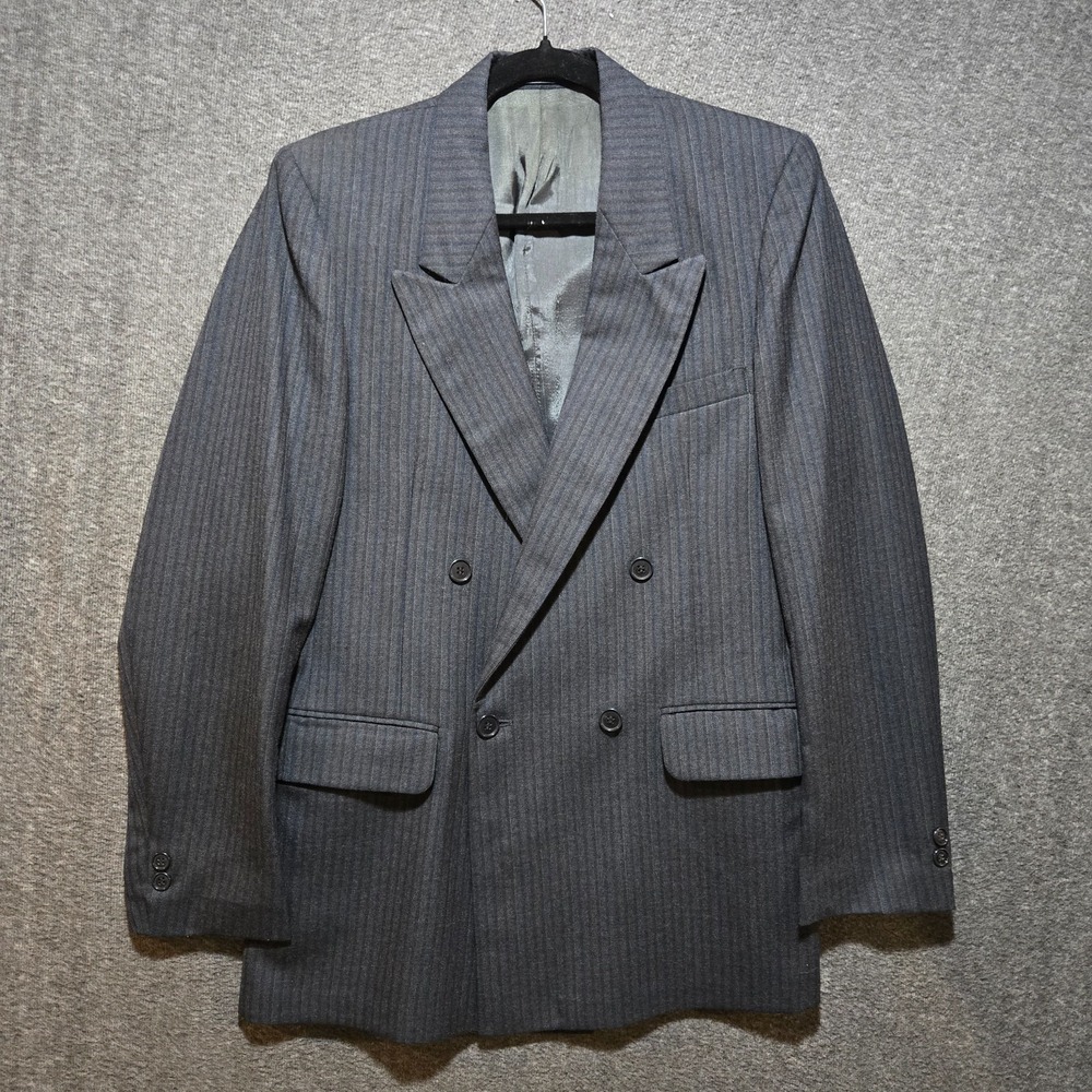 Gant Men's Double Breasted Coat Blazer Gray Pinstripe Sz 38R